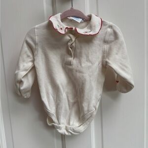 Baby B’Gosh 6-9M Cream & Red Girls Long Sleeve Collar Onesie Bodysuit